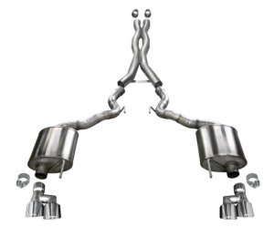 Ford Mustang Performance Exhaust - Rear - CORSA Performance - Cat Back, Dual Rear Exit, Sport, 4.0in Polished Pro-Series Tips - `18-`23